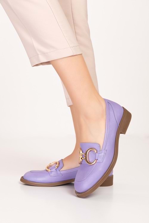 Gondol Hakiki Deri Günlük Toka Detaylı Loafer alpx.322 - Mor - 36