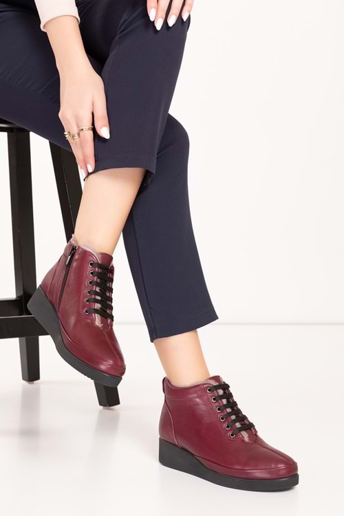 Gondol Kadın Hakiki Deri Klasik Rahat Bot ndr.175 - Bordo - 38