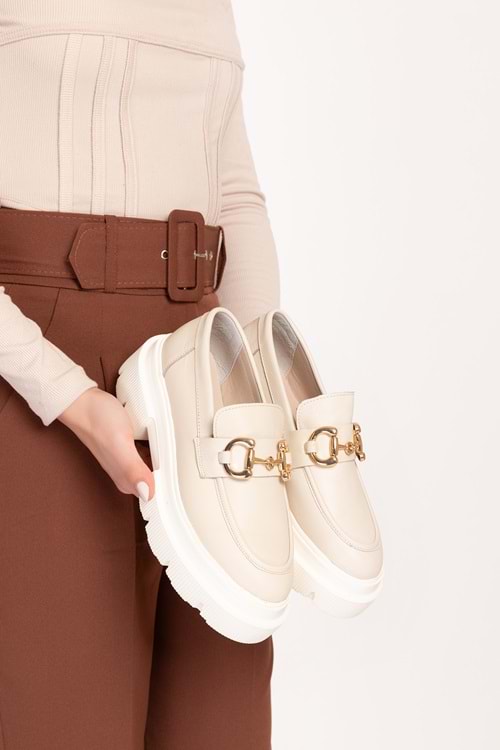 Gondol Hakiki Deri Hafif Taban Tokalı Oxford Ayakkabı wst.1318 - Bej - 36