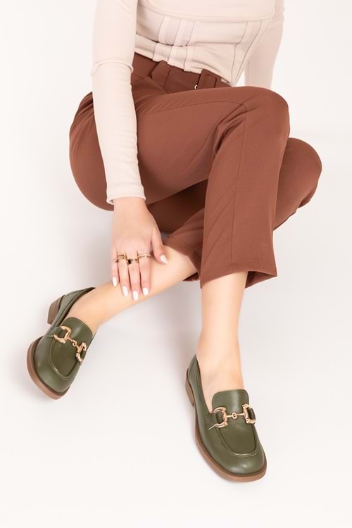 Gondol Hakiki Deri Hafif Taban Tokalı Loafer Ayakkabı wst.1196 - Haki - 38