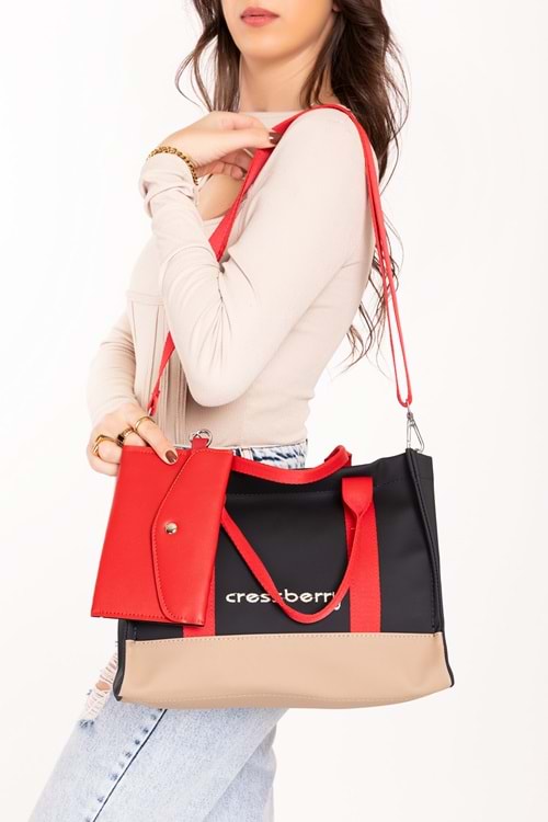 Gondol Kadın Günlük Kolej Çantası cr.15121 - Siyah Kırmızı - TEK EBAT