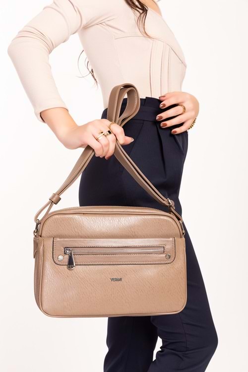 Gondol Kadın Çapraz Sade Şık Günlük Çanta ysm.1682 - Vizon - TEK EBAT