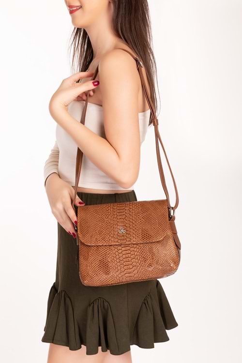 Gondol Yılan Deri Baskılı Şık Omuz Çanta ysm.2057 - Taba Croco - TEK EBAT