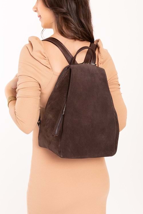 Gondol Hakiki Deri Günlük Sırt Çantası ysm.2043 - Kahve Süet - TEK EBAT