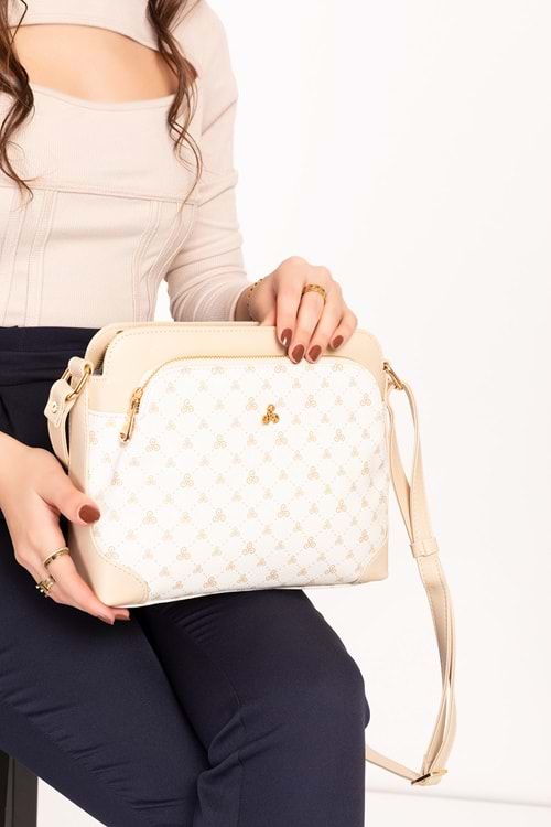 Gondol Kadın Günlük Postacı Çantası ysm.1301 - Bej Yazı - TEK EBAT