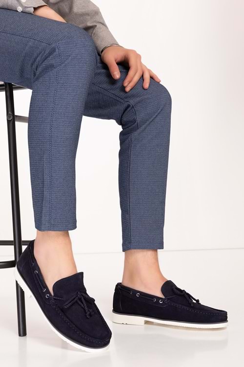 Gondol Erkek Hakiki Deri Hafif Taban Loafer Ayakkabı tx.13361 - Lacivert Süet - 40