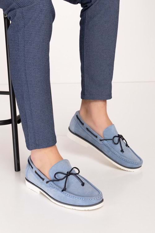 Gondol Erkek Hakiki Deri Hafif Taban Loafer Ayakkabı tx.13361 - Mavi Süet - 39