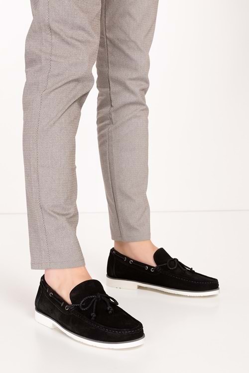 Gondol Erkek Hakiki Deri Hafif Taban Loafer Ayakkabı tx.13361 - Siyah Süet - 40