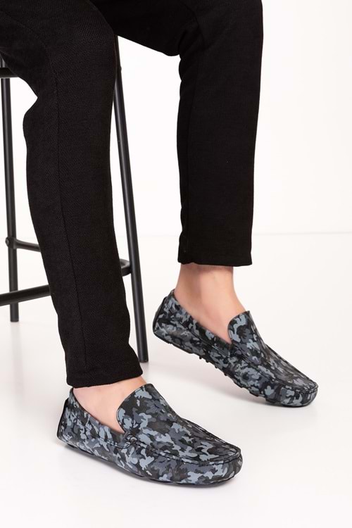 Gondol Erkek Hakiki Deri Esnek Taban Kamuflaj Desenli Loafer Ayakkabı tx.11870 - Gri - 40