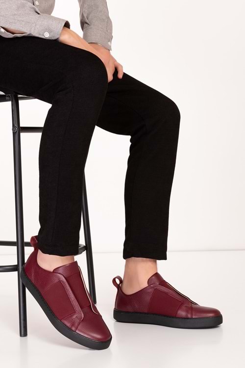 Gondol Erkek Hakiki Deri Lastikli Kolay Giyim Ayakkabı tx.7740 - Bordo - 40