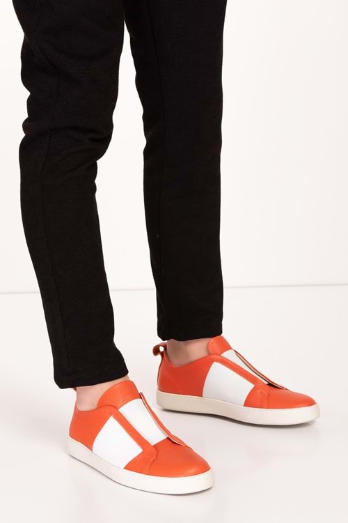 Gondol Erkek Hakiki Deri Lastikli Kolay Giyim Ayakkabı tx.7740 - Turuncu - 40