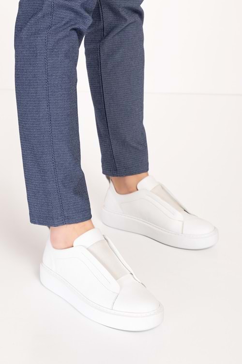 Gondol Erkek Hakiki Deri Lastikli Kolay Giyim Ayakkabı tx.7740 - Beyaz - 40