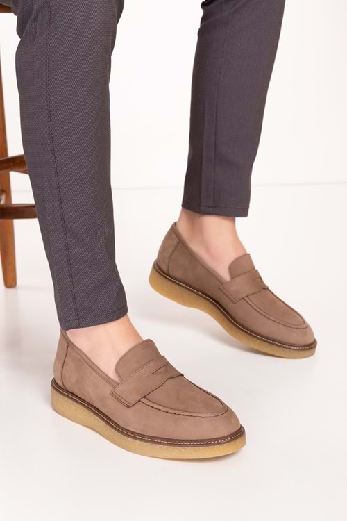 Gondol Erkek Hakiki Deri Kauçuk Taban Günlük Ayakkabı tx.77802 - Vizon Nubuk - 40