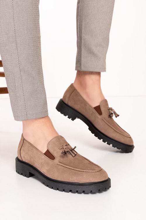 Gondol Erkek Hakiki Deri Kauçuk Taban Günlük Ayakkabı tx.77801 - Vizon Nubuk - 40