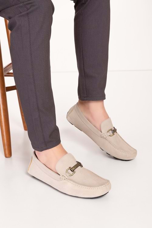 Gondol Erkek Hakiki Deri Hafif Taban Loafer Ayakkabı tx.11874 - Bej Süet - 40