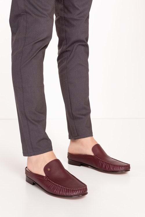 Gondol Erkek Hakiki Deri Kösele Taban Loafer Terlik tx.12750 - Bordo - 45