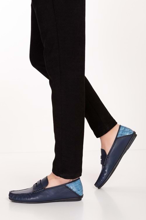 Gondol Erkek Hakiki Deri Hafif Taban Loafer Ayakkabı tx.13023 - Lacivert - 40