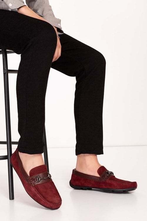 Gondol Erkek Hakiki Deri Hafif Taban Loafer Ayakkabı tx.220 - Bordo Süet - 40