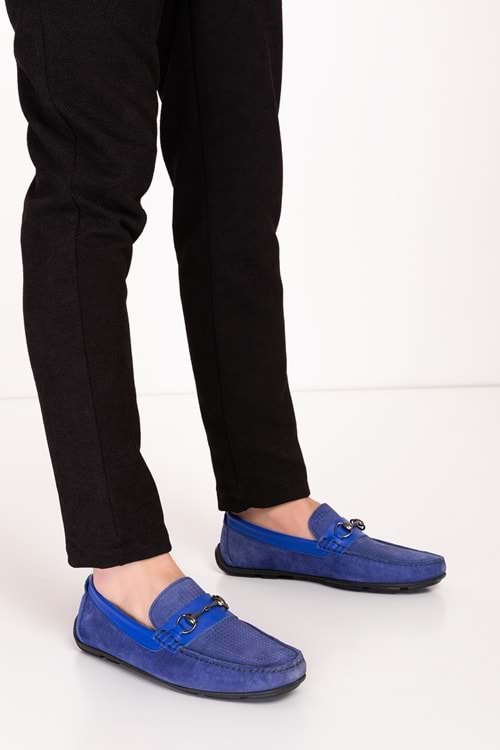 Gondol Erkek Hakiki Deri Hafif Taban Loafer Ayakkabı tx.220 - Mavi Süet - 40