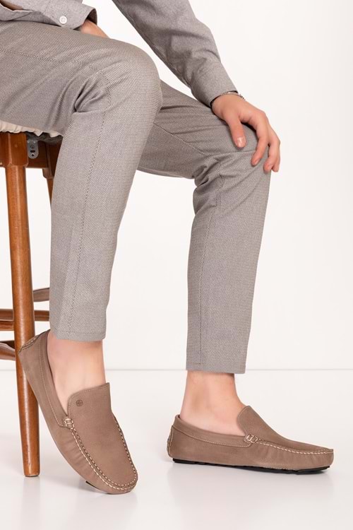 Gondol Erkek Hakiki Deri Hafif Taban Loafer Ayakkabı tx.11800 - Bej Nubuk - 40