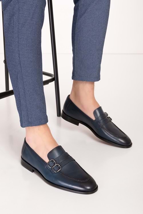 Gondol Erkek Hakiki Deri Kösele Taban Klasik Ayakkabı tx.8764 - Lacivert - 42