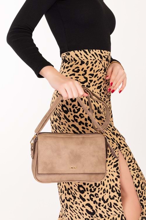 Gondol Kadın Çift Bölmeli El ve Omuz Çantası ald.1153 - Vizon - TEK EBAT