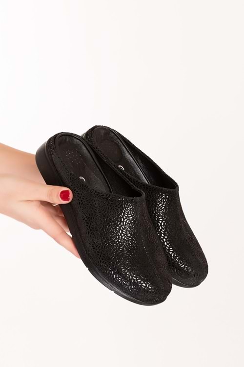 Gondol Hakiki Deri Günlük Rahat Hafif Sabo Gondol Terlik vdt.916 - Siyah - 36