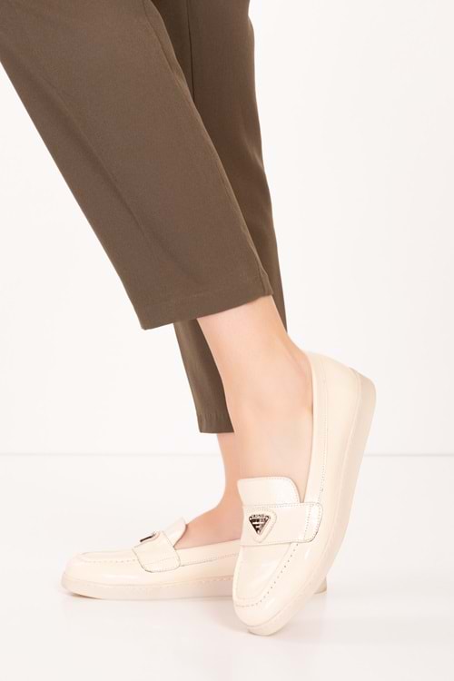 Gondol Kadın Hakiki Deri Günlük Şık Loafer anl.3200 - Bej Rugan - 36