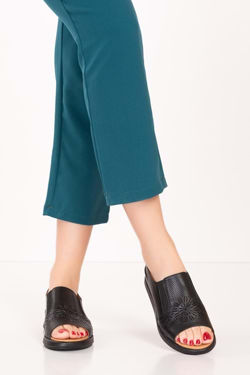 Gondol Kadın Hakiki Deri Günlük Rahat Sandalet anl.3260 - Siyah - 37