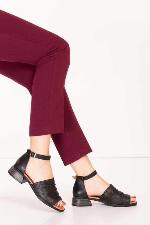 Gondol Kadın Hakiki Deri Orta Topuklu Günlük Sandalet anl.3251 - Siyah - 36