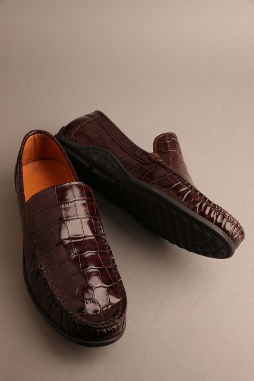 Gondol Erkek Hakiki Deri Klasik Loafer Kahverengi Croco 42 ttx.208