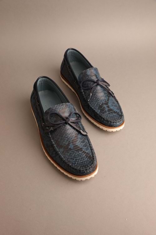Gondol Erkek Hakiki Deri Klasik Loafer Lacivert Yılan 42 ttx.226
