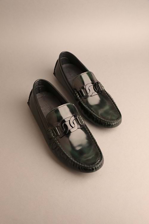 Gondol Erkek Hakiki Deri Klasik Loafer Yeşil Siyah Süet 42 ttx.240