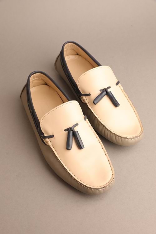 Gondol Erkek Hakiki Deri Klasik Loafer Bej 41 ttx.281