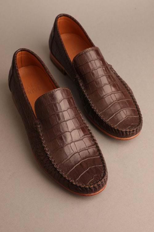Gondol Erkek Hakiki Deri Klasik Loafer Kahve Croco 42 ttx.284