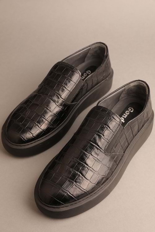 Gondol Erkek Hakiki Deri Klasik Casual Siyah Croco 42 ttx.502