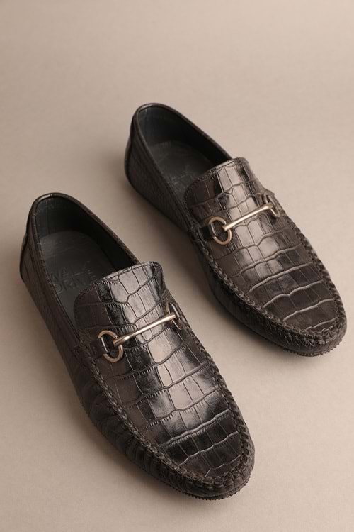 Gondol Erkek Hakiki Deri Klasik Loafer Siyah Croco 41 ttx.20140