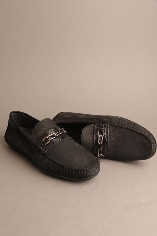 Gondol Erkek Hakiki Deri Klasik Loafer Siyah Nubuk 42 ttx.20187