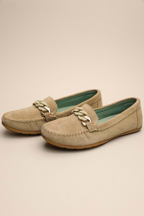 Gondol Kadın Hakiki Deri Klasik Loafer Haki37 ttx.738