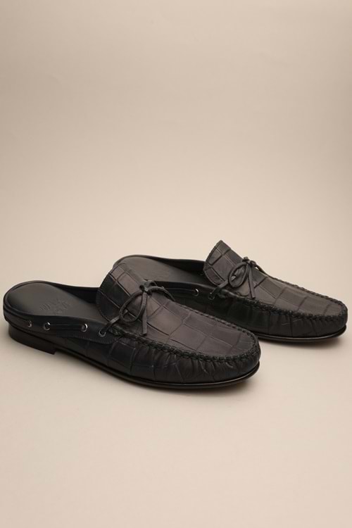 Gondol Erkek Hakiki Deri Klasik Terlik Lacivert 42 ttx.312