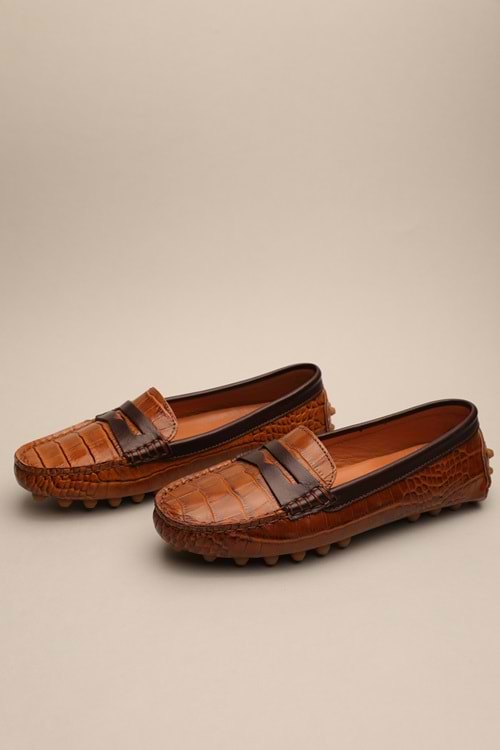 Gondol Kadın Hakiki Deri Klasik Loafer Taba Croco 37 ttx.793