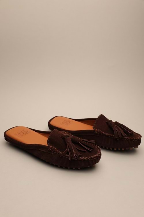 Gondol Kadın Hakiki Deri Klasik Terlik Kahve Süet 37 ttx.918