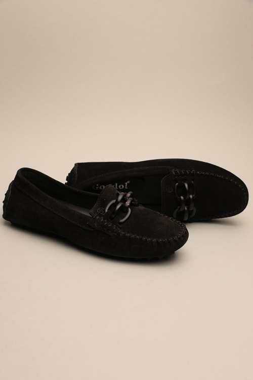 Gondol Kadın Hakiki Deri Klasik Loafer Siyah Süet 37 ttx.7013
