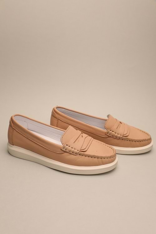 Gondol Kadın Hakiki Deri Klasik Loafer Krem 36 ttx.70110