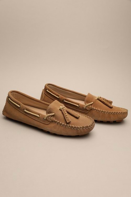 Gondol Kadın Hakiki Deri Klasik Loafer Vizon Süet 37 ttx.70115