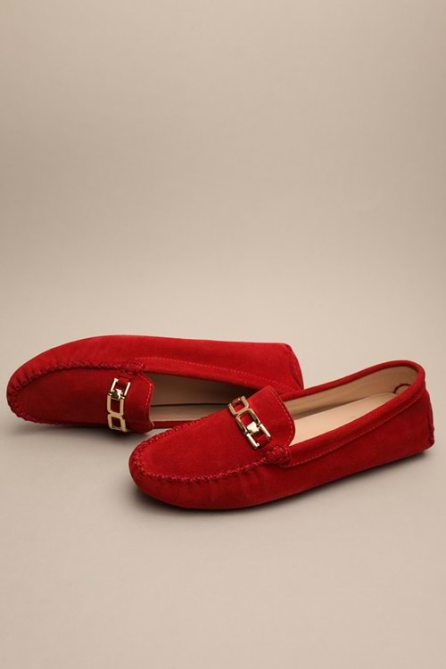 Gondol Kadın Hakiki Deri Klasik Loafer Kırmızı Süet 37 ttx.70141