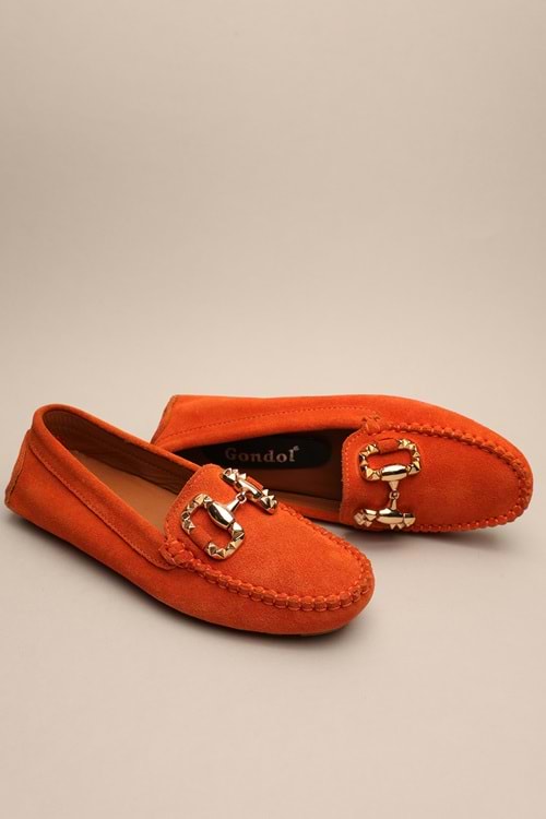 Gondol Kadın Hakiki Deri Klasik Loafer Turuncu Süet 37 ttx.70142