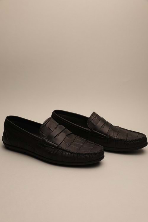 Gondol Erkek Hakiki Deri Klasik Loafer Siyah Croco 42 ttx.619