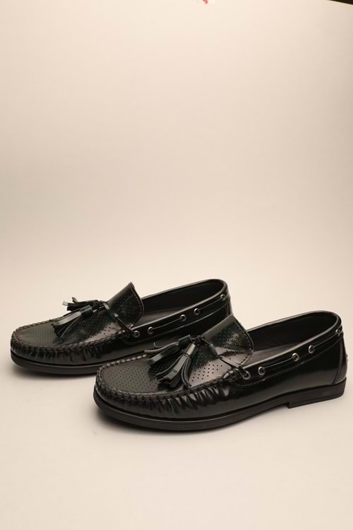 Gondol Erkek Hakiki Deri Klasik Loafer Yeşil Siyah 41 ttx.635