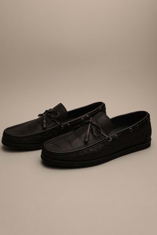 Gondol Erkek Hakiki Deri Klasik Loafer Siyah Croco 42 ttx.653